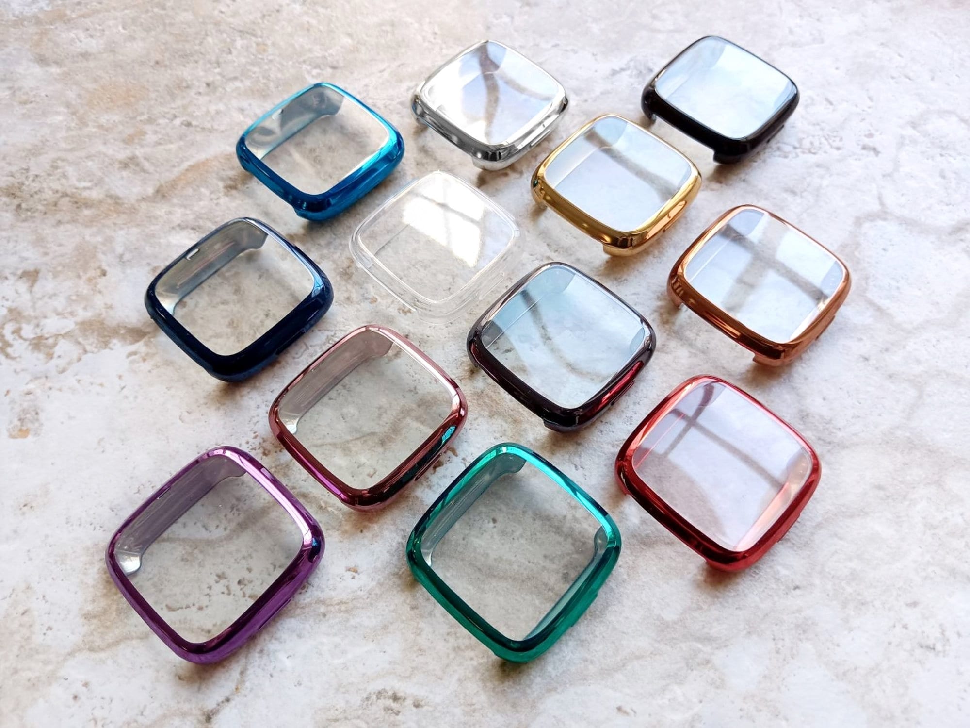 Fitbit Watch Bezel Case Cover for Versa 2 3 4 and Sense 1 2 Smartwatches Soft Slim Protective Bumper Frame with Built in Screen Protector